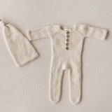 Angora Wool Footed Newborn Knit Romper with Sleep Hat, Newborn Photography Outfit, Newborn Coming Home Outfit, Knit Footie Baby Outfit