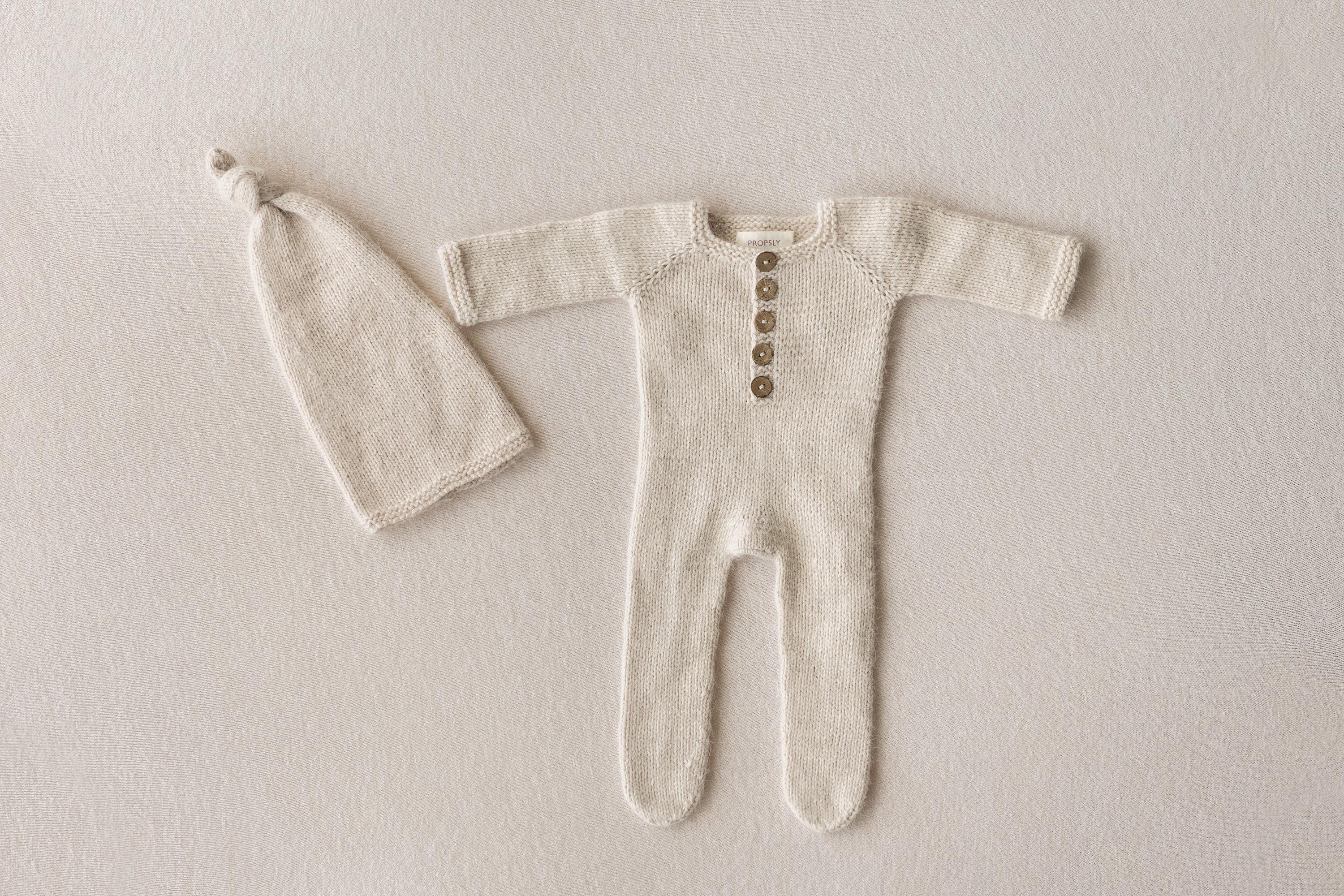 Angora Wool Footed Newborn Knit Romper with Sleep Hat, Newborn Photography Outfit, Newborn Coming Home Outfit, Knit Footie Baby Outfit