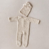 Angora Wool Footed Newborn Knit Romper with Sleep Hat, Newborn Photography Outfit, Newborn Coming Home Outfit, Knit Footie Baby Outfit