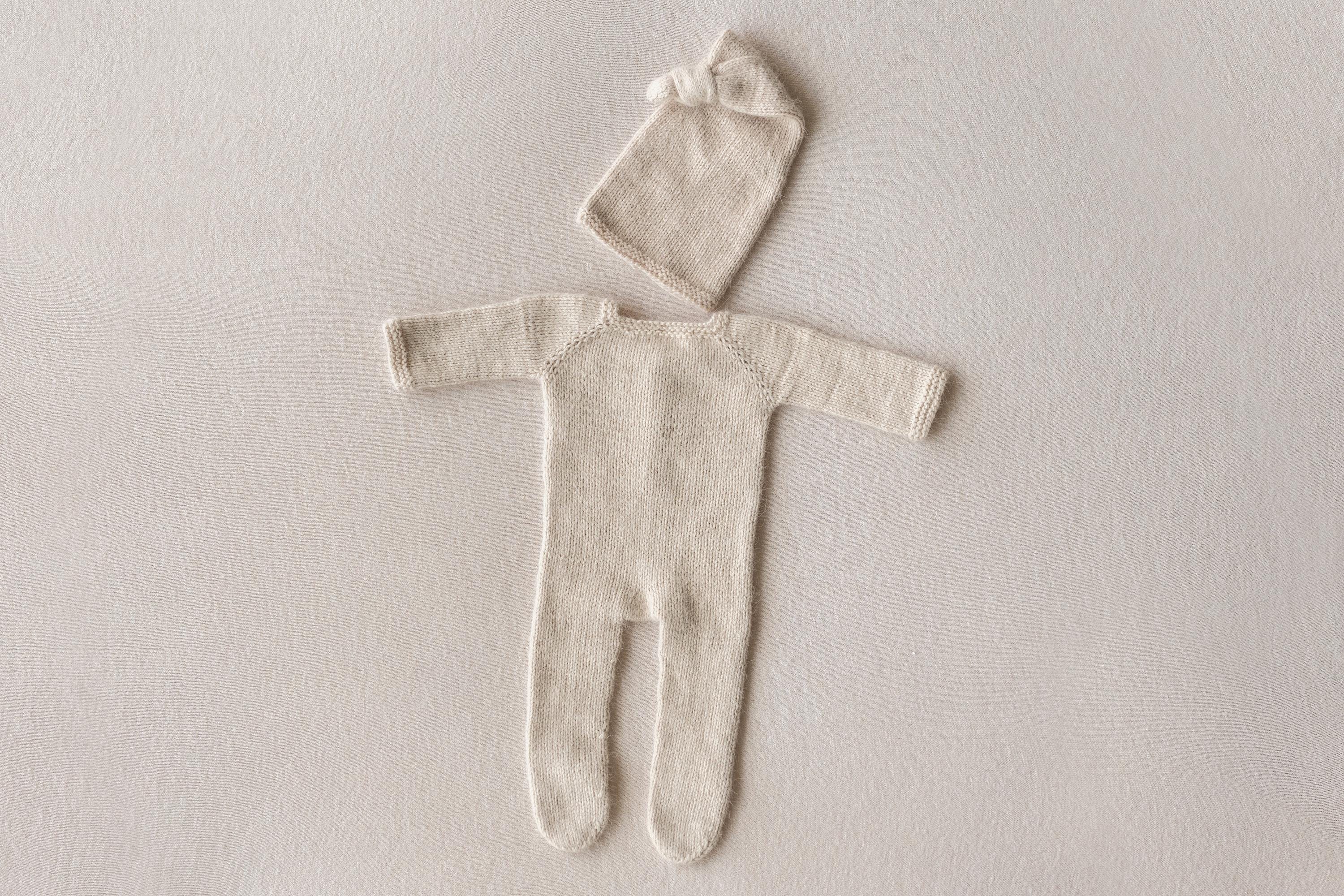 Angora Wool Footed Newborn Knit Romper with Sleep Hat, Newborn Photography Outfit, Newborn Coming Home Outfit, Knit Footie Baby Outfit