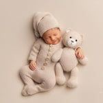 Angora Wool Footed Newborn Knit Romper with Sleep Hat, Newborn Photography Outfit, Newborn Coming Home Outfit, Knit Footie Baby Outfit