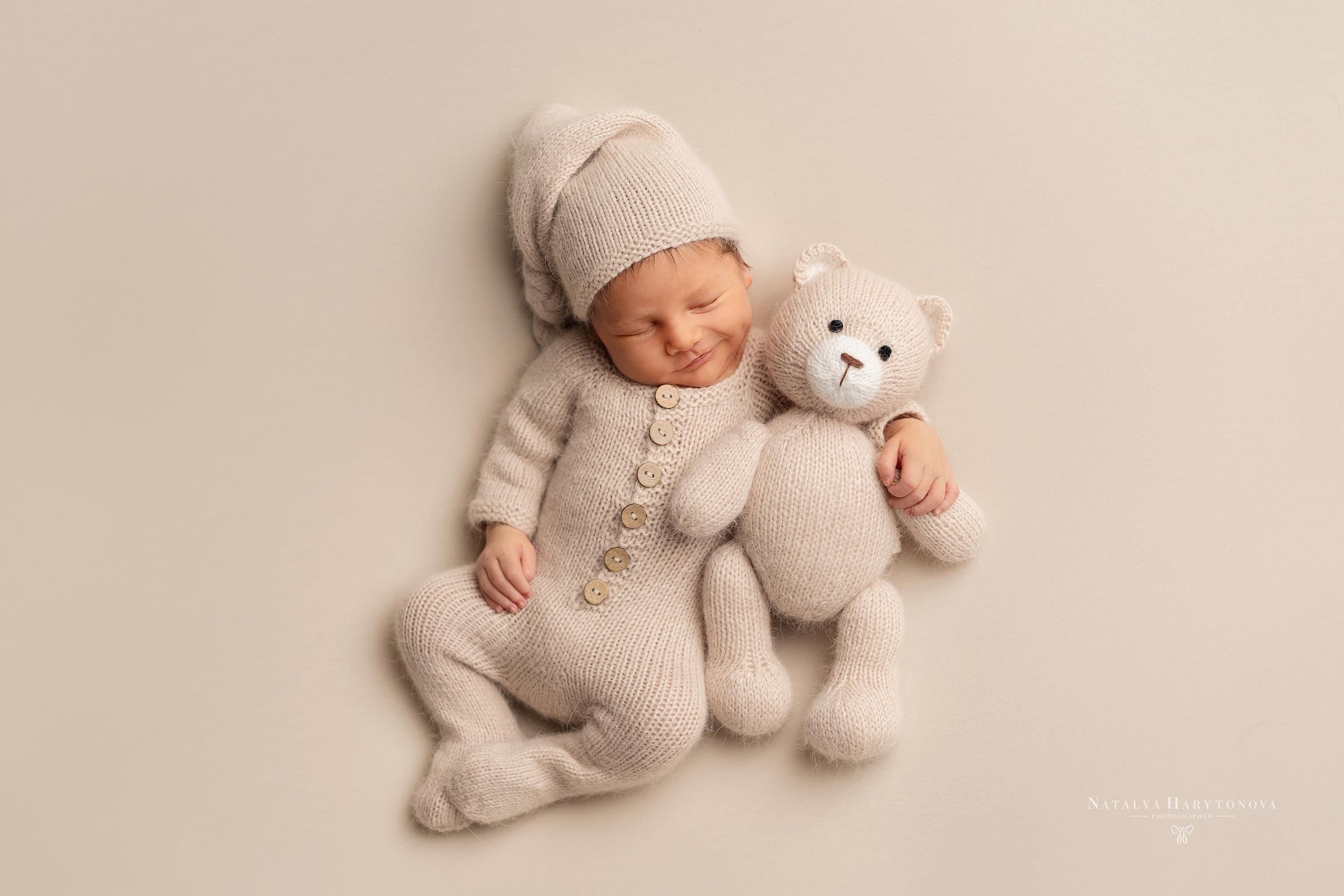 Angora Wool Footed Newborn Knit Romper with Sleep Hat, Newborn Photography Outfit, Newborn Coming Home Outfit, Knit Footie Baby Outfit