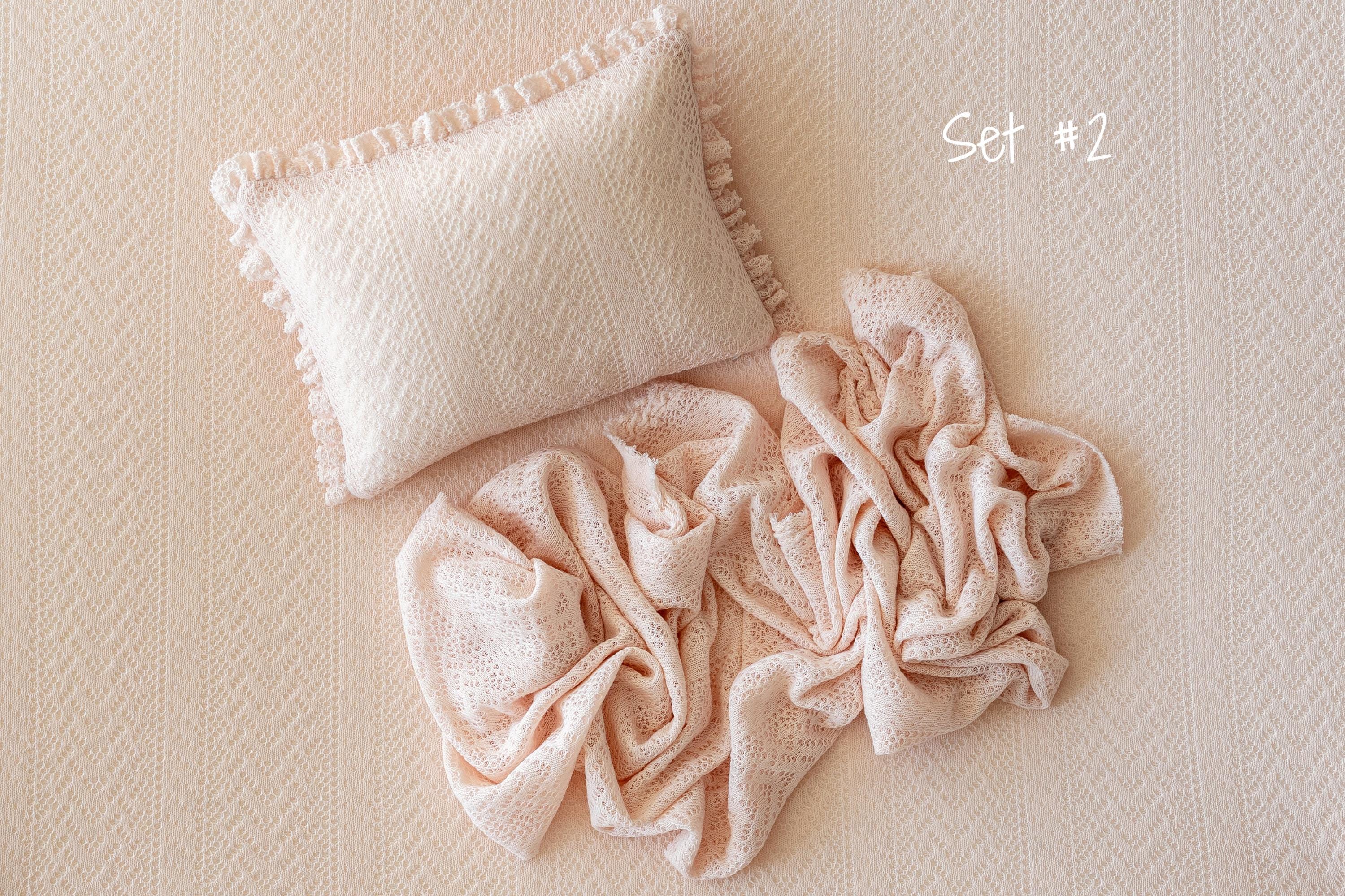 Peach Pointelle Knit Newborn Photography Props Set, Newborn Beanbag Backdrop Photo Prop Posing Fabric, Newborn Posing Pillow