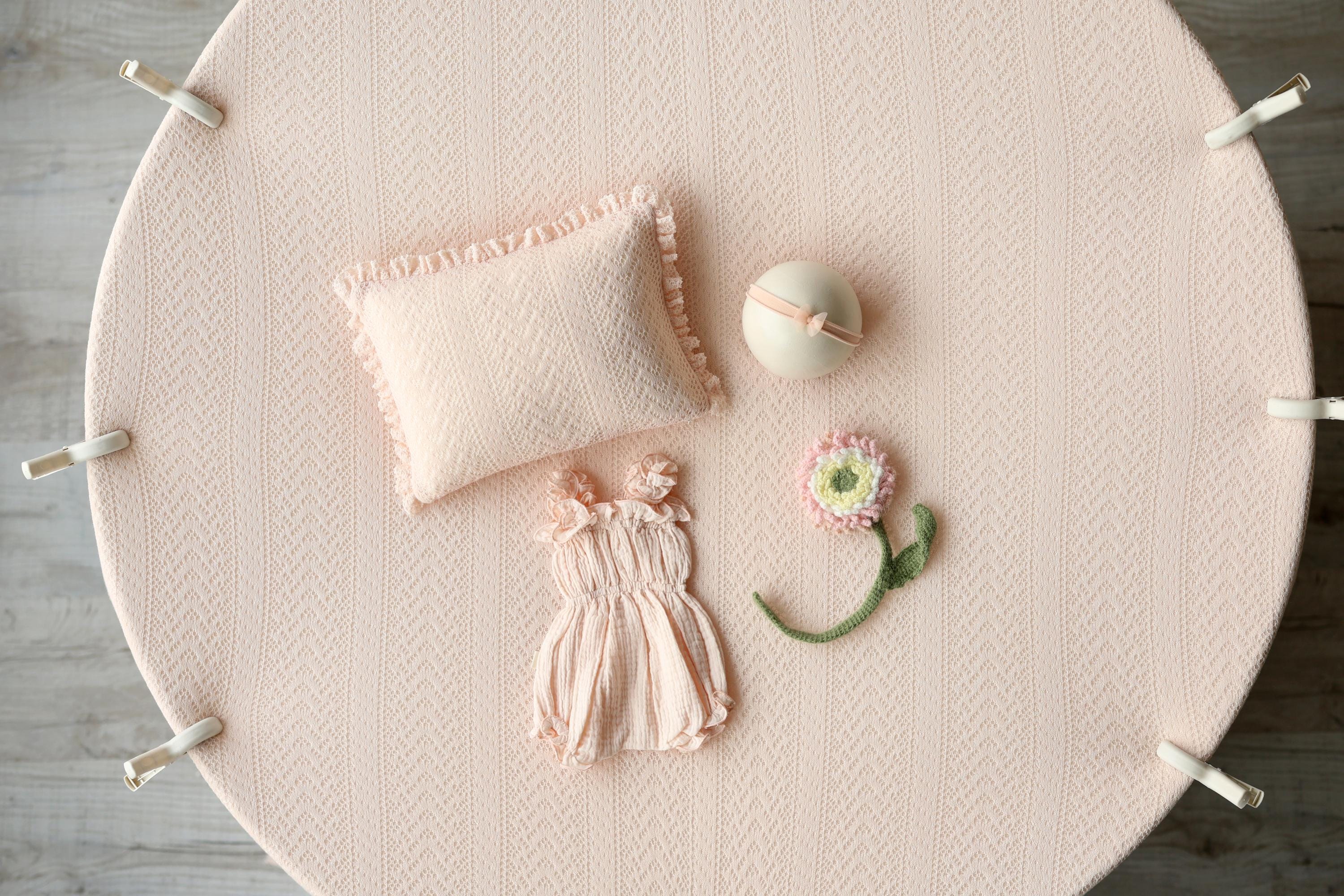 Peach Pointelle Knit Newborn Photography Props Set, Newborn Beanbag Backdrop Photo Prop Posing Fabric, Newborn Posing Pillow