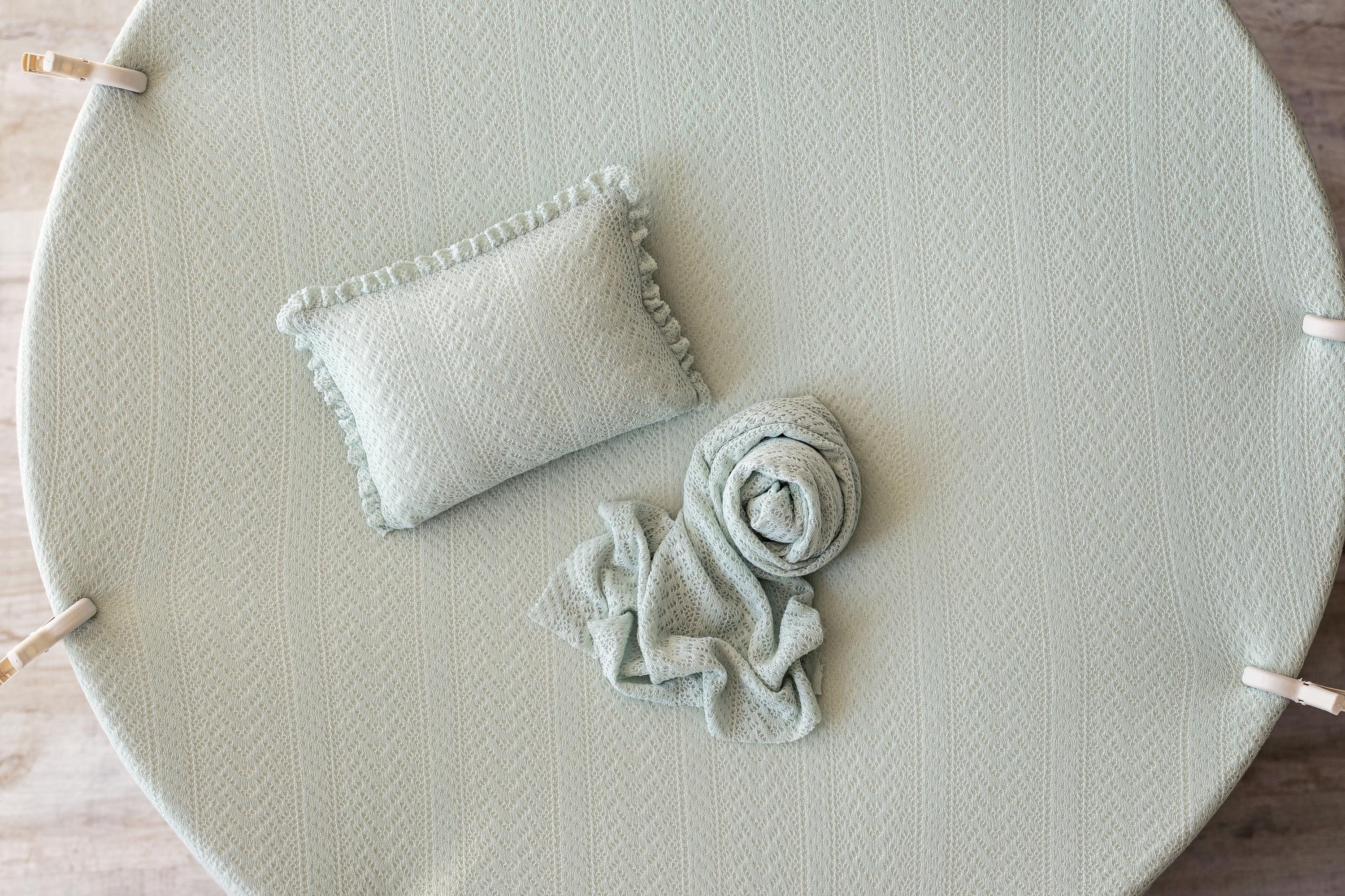 Mint Pointelle Knit Newborn Photography Props Set, Newborn Beanbag Backdrop Photo Prop Posing Fabric, Newborn Posing Pillow, Newborn Outfit