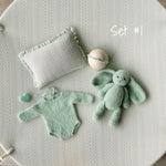 Mint Pointelle Knit Newborn Photography Props Set, Newborn Beanbag Backdrop Photo Prop Posing Fabric, Newborn Posing Pillow, Newborn Outfit