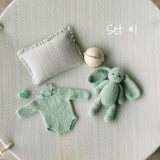 Mint Pointelle Knit Newborn Photography Props Set, Newborn Beanbag Backdrop Photo Prop Posing Fabric, Newborn Posing Pillow, Newborn Outfit