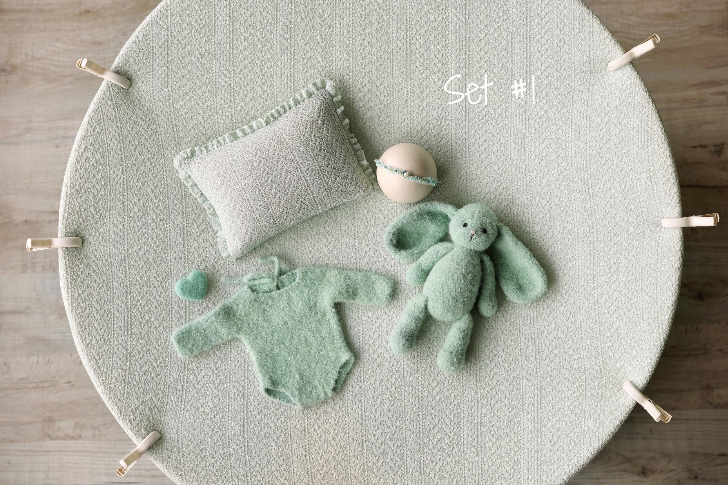 Mint Pointelle Knit Newborn Photography Props Set, Newborn Beanbag Backdrop Photo Prop Posing Fabric, Newborn Posing Pillow, Newborn Outfit