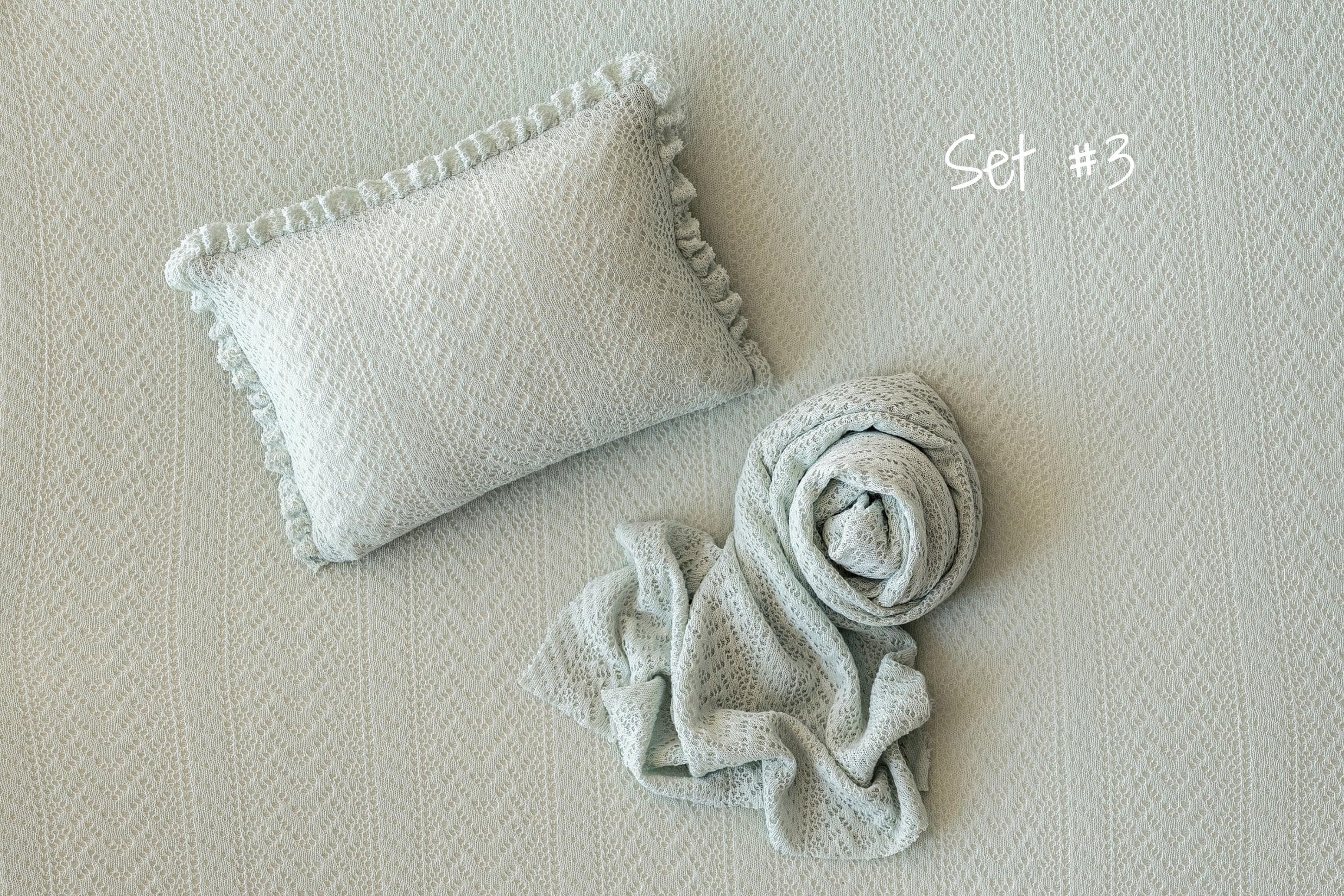 Mint Pointelle Knit Newborn Photography Props Set, Newborn Beanbag Backdrop Photo Prop Posing Fabric, Newborn Posing Pillow, Newborn Outfit