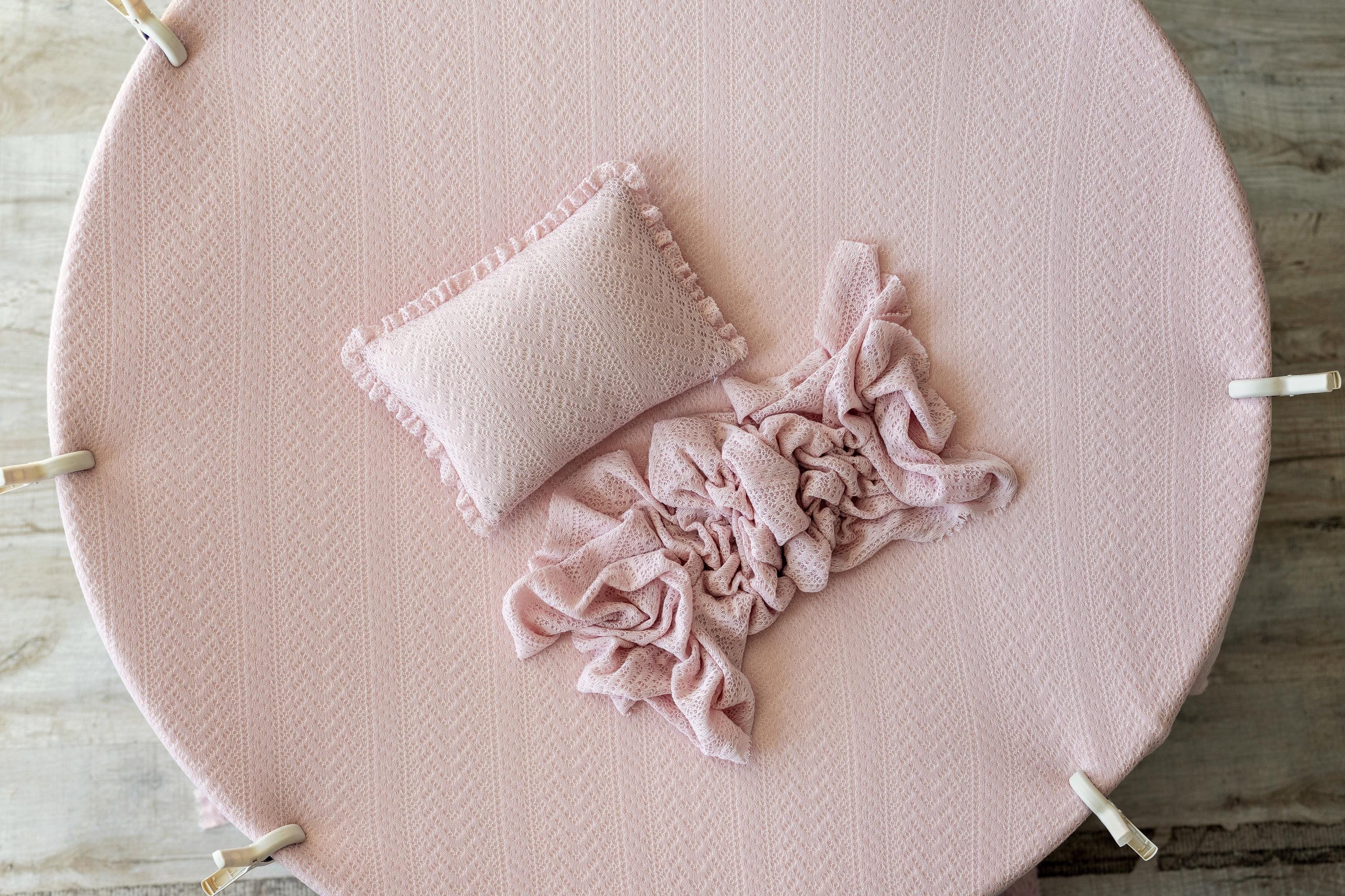 Pink Pointelle Knit Newborn Photography Props Set, Newborn Beanbag Backdrop Photo Prop Posing Fabric, Newborn Posing Pillow, Newborn Outfit