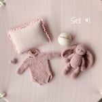 Pink Pointelle Knit Newborn Photography Props Set, Newborn Beanbag Backdrop Photo Prop Posing Fabric, Newborn Posing Pillow, Newborn Outfit