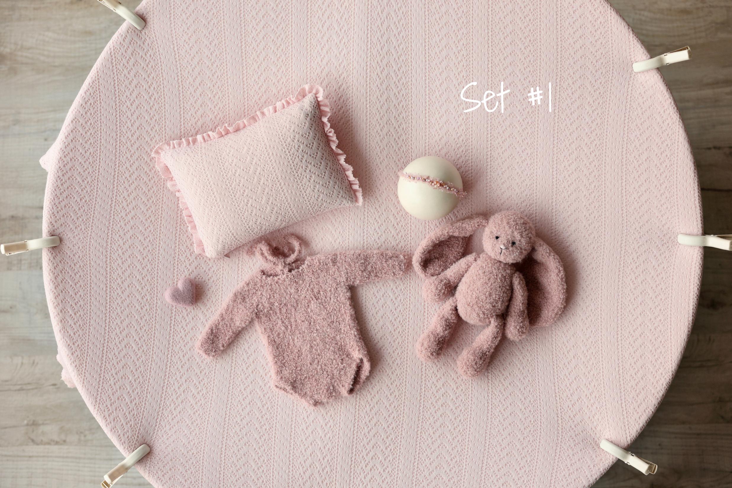 Pink Pointelle Knit Newborn Photography Props Set, Newborn Beanbag Backdrop Photo Prop Posing Fabric, Newborn Posing Pillow, Newborn Outfit