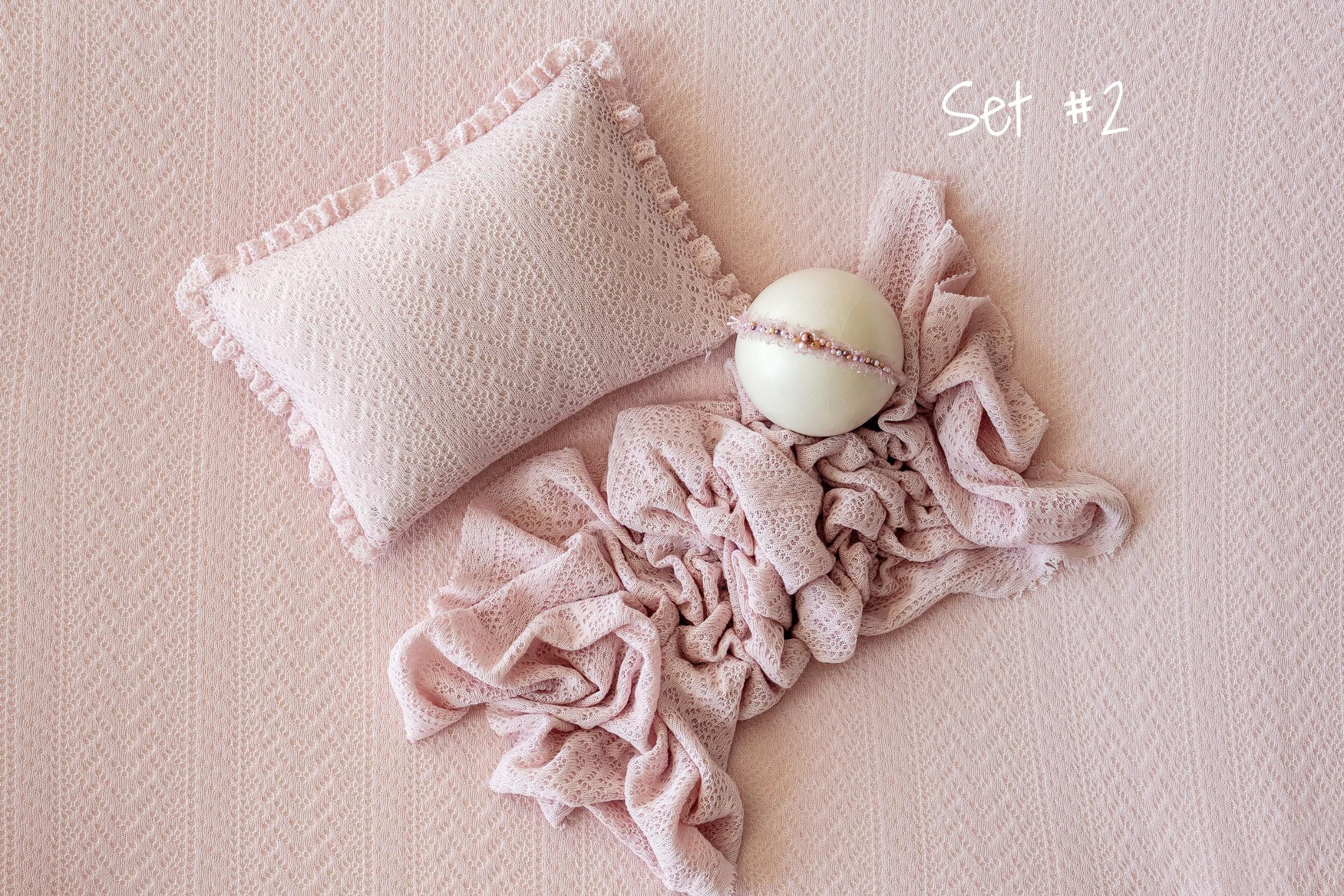 Pink Pointelle Knit Newborn Photography Props Set, Newborn Beanbag Backdrop Photo Prop Posing Fabric, Newborn Posing Pillow, Newborn Outfit