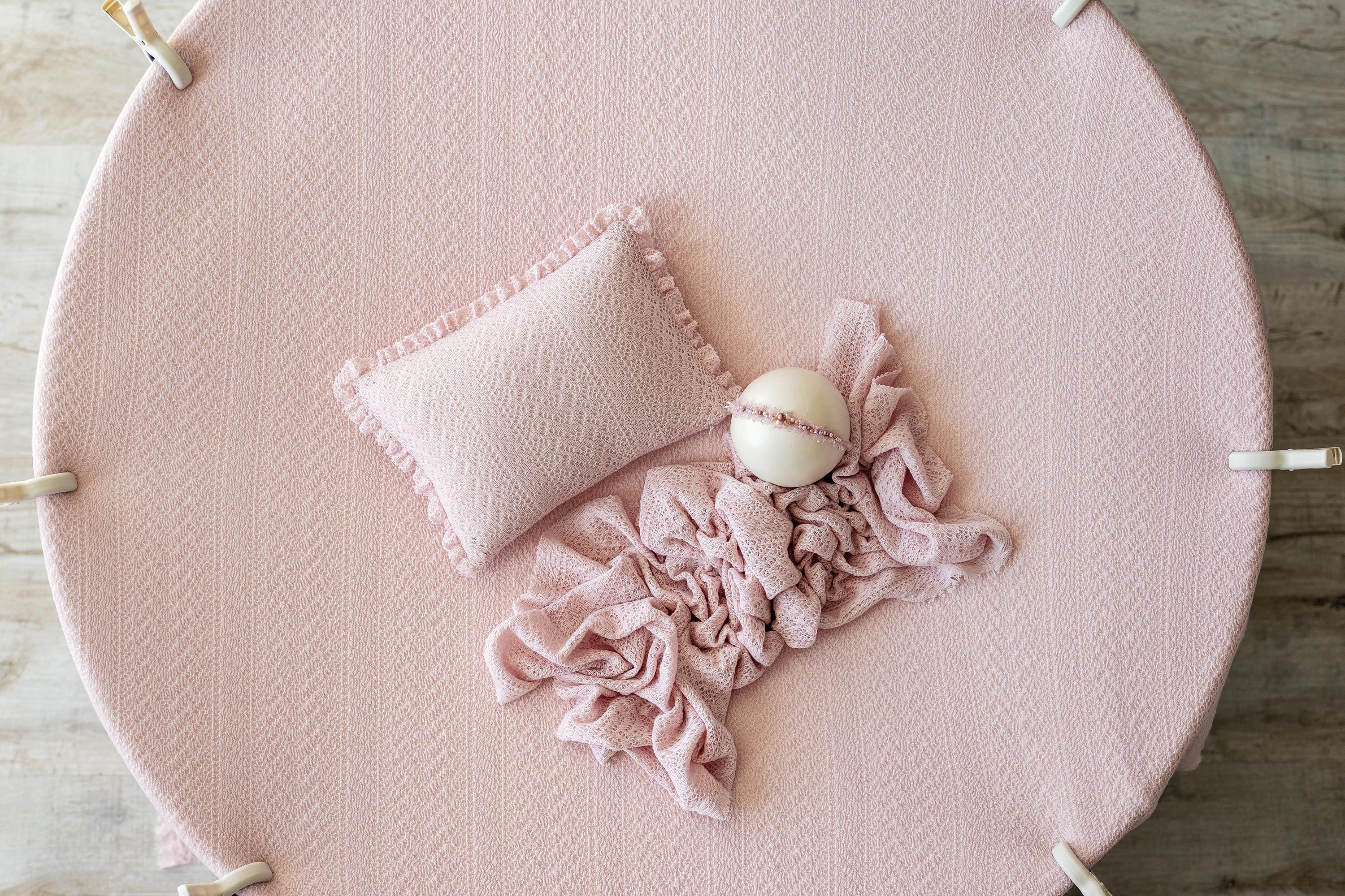 Pink Pointelle Knit Newborn Photography Props Set, Newborn Beanbag Backdrop Photo Prop Posing Fabric, Newborn Posing Pillow, Newborn Outfit