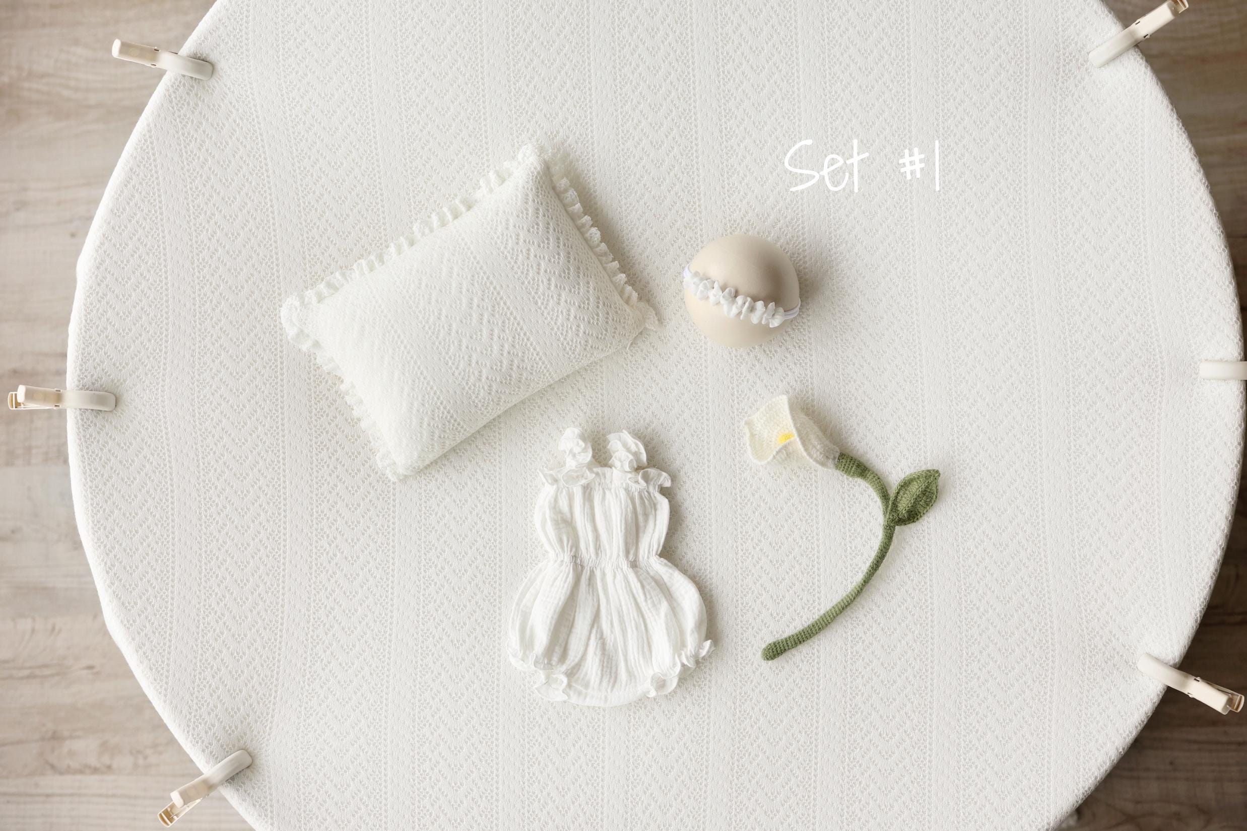 White Pointelle Knit Newborn Photography Props Set, Newborn Beanbag Backdrop Photo Prop Posing Fabric, Newborn Posing Pillow, Newborn Outfit