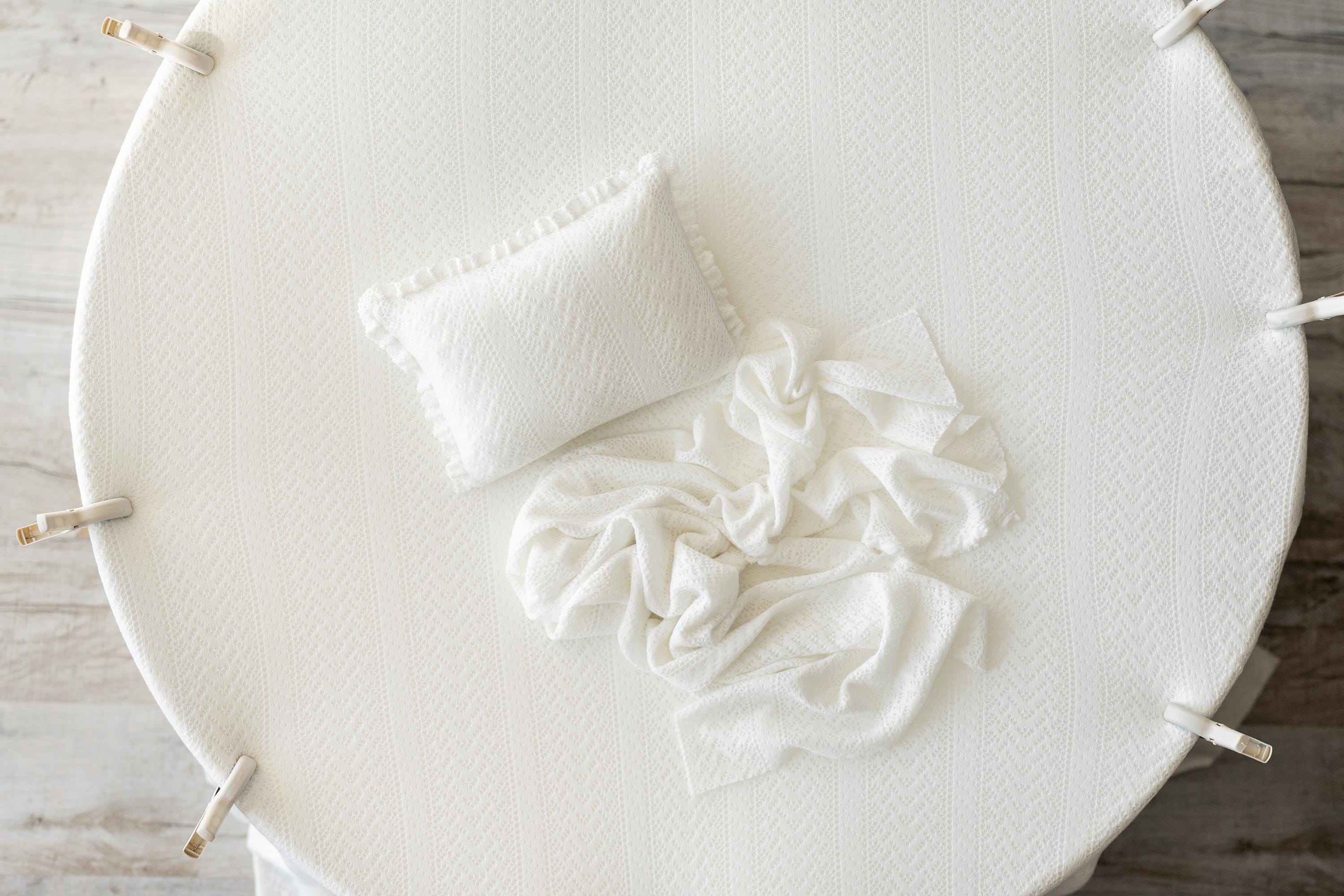 White Pointelle Knit Newborn Photography Props Set, Newborn Beanbag Backdrop Photo Prop Posing Fabric, Newborn Posing Pillow, Newborn Outfit