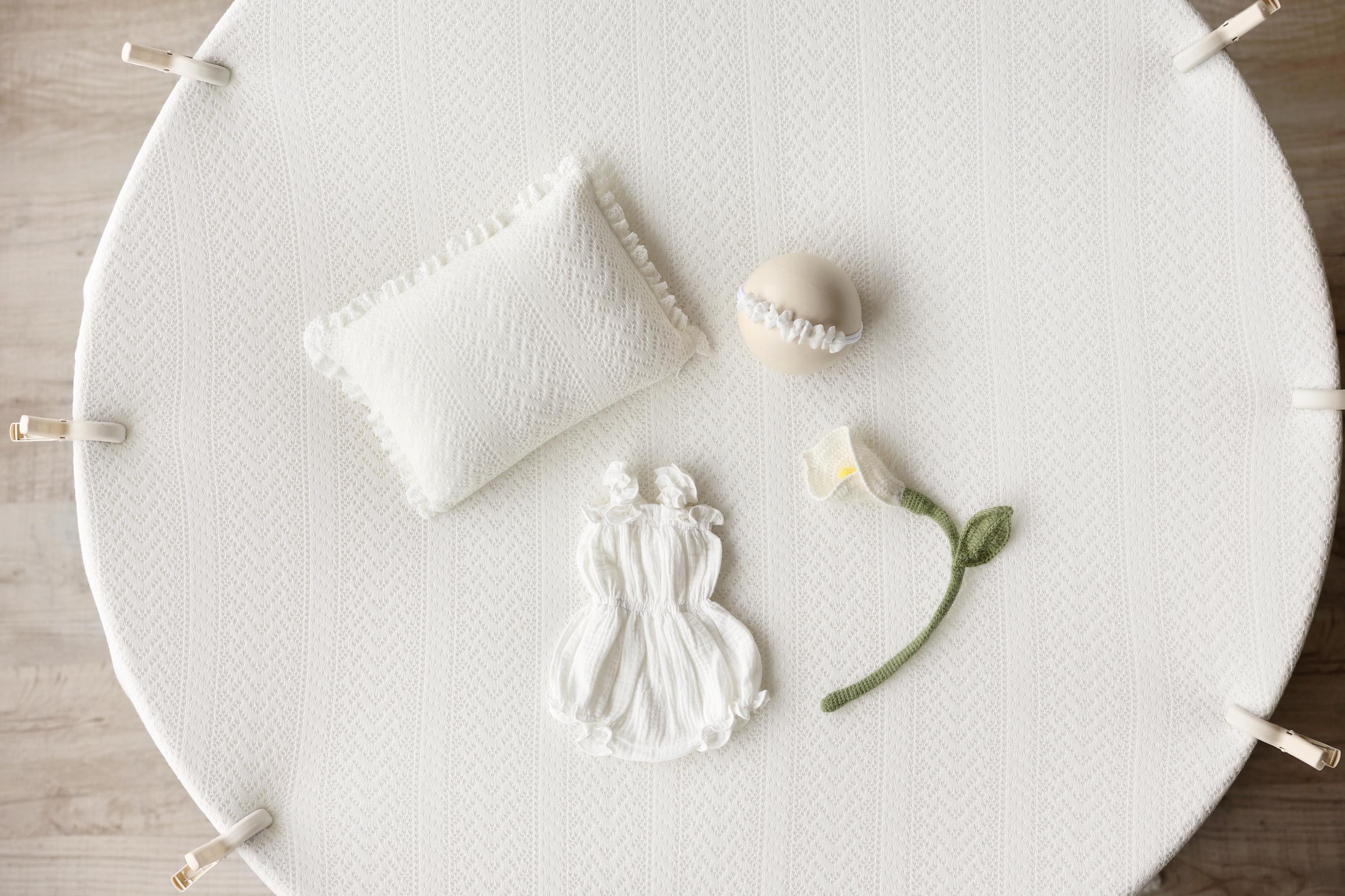 White Pointelle Knit Newborn Photography Props Set, Newborn Beanbag Backdrop Photo Prop Posing Fabric, Newborn Posing Pillow, Newborn Outfit