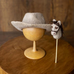 Western Newborn Cowboy Hat and Horse Toy Set, Felted Wool Newborn Photography Props, Baby Cowboy Photo Outfit