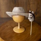 Western Newborn Cowboy Hat and Horse Toy Set, Felted Wool Newborn Photography Props, Baby Cowboy Photo Outfit