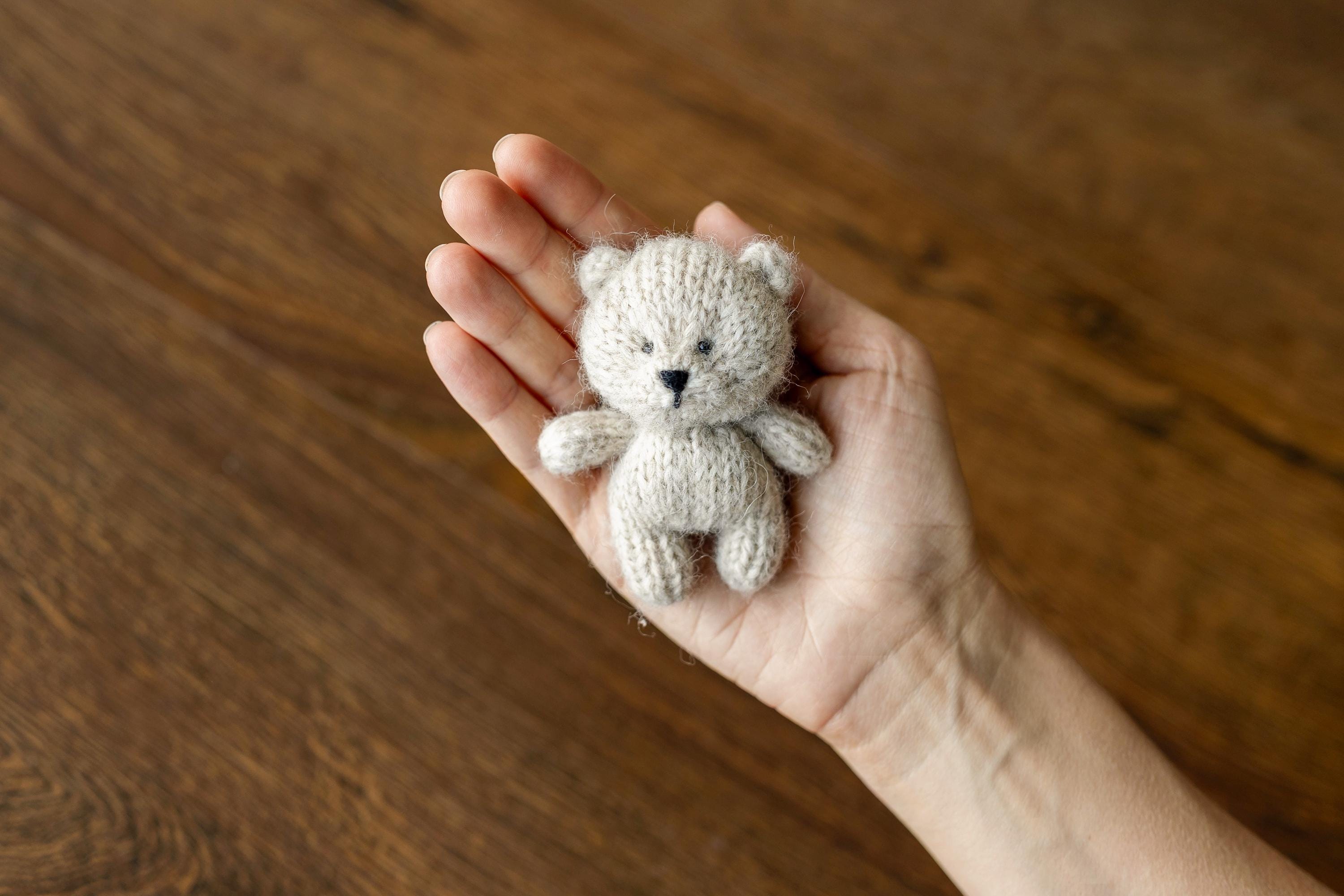 Alpaca Knit Mini Teddy Bear or Bunny for Newborn Photography Props, Handmade Stuffed Animal, First Toy Gift Baby Shower