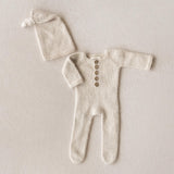 Angora Wool Footed Newborn Knit Romper with Sleep Hat, Newborn Photography Outfit, Newborn Coming Home Outfit, Knit Footie Baby Outfit
