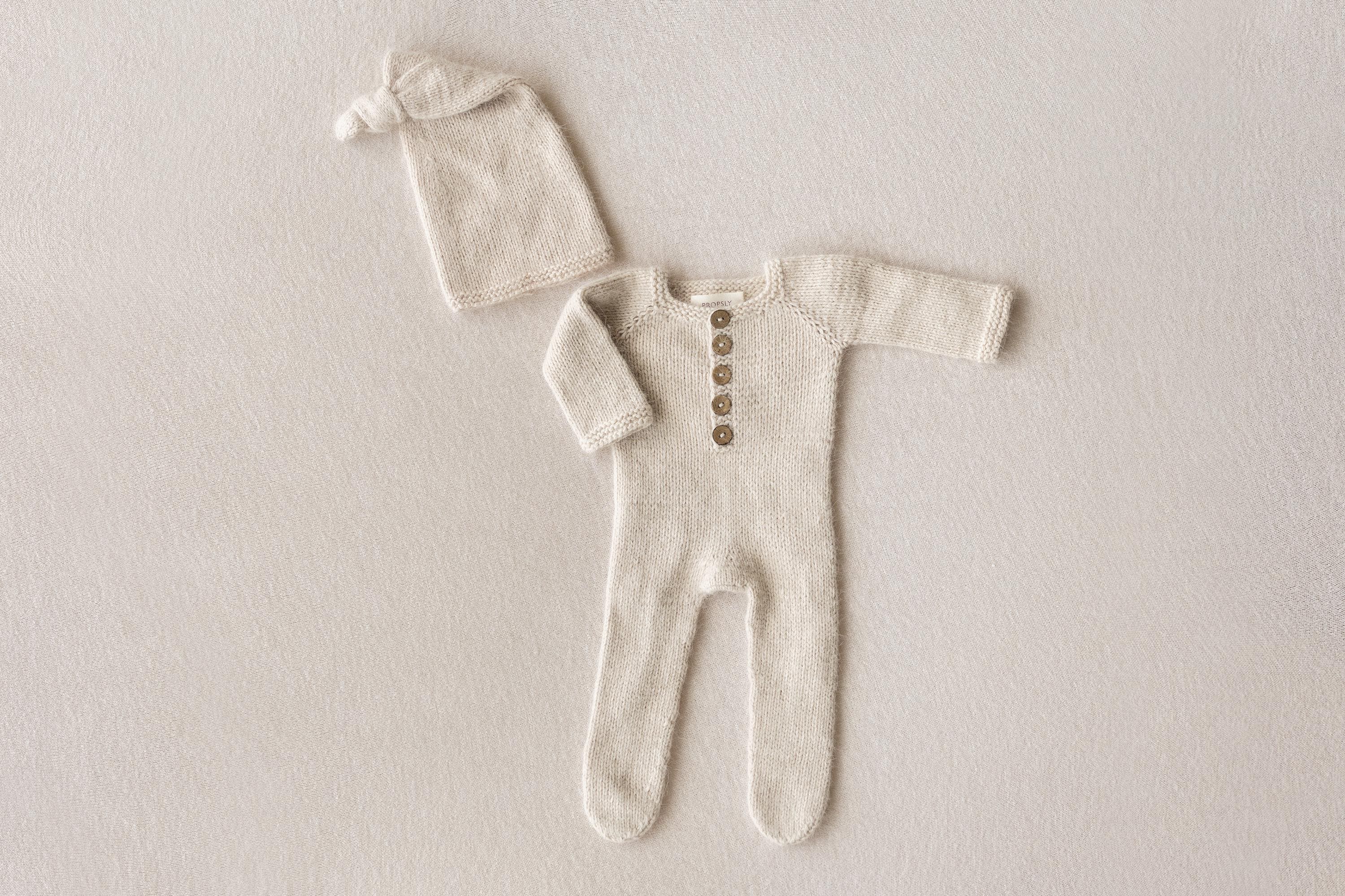 Angora Wool Footed Newborn Knit Romper with Sleep Hat, Newborn Photography Outfit, Newborn Coming Home Outfit, Knit Footie Baby Outfit