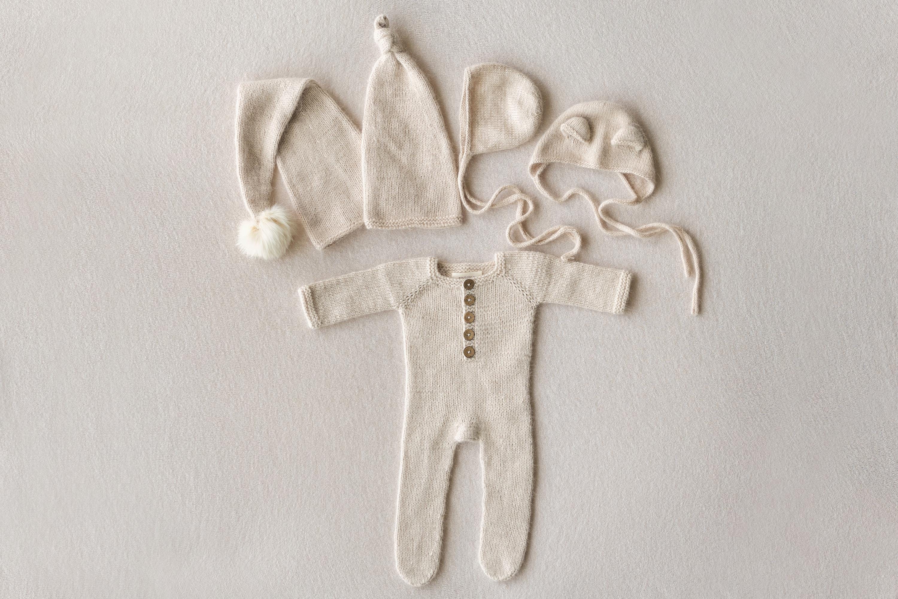 Angora Wool Footed Newborn Knit Romper with Sleep Hat, Newborn Photography Outfit, Newborn Coming Home Outfit, Knit Footie Baby Outfit