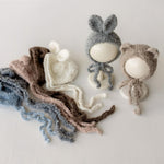 Boucle Baby Overall with Matching Teddy Bear or Bunny Hat, Newborn Photography Prop, Newborn Knitted Teddy Bear Outfit, Newborn Bunny Outfit