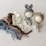 Boucle Baby Overall with Matching Teddy Bear or Bunny Hat, Newborn Photography Prop, Newborn Knitted Teddy Bear Outfit, Newborn Bunny Outfit