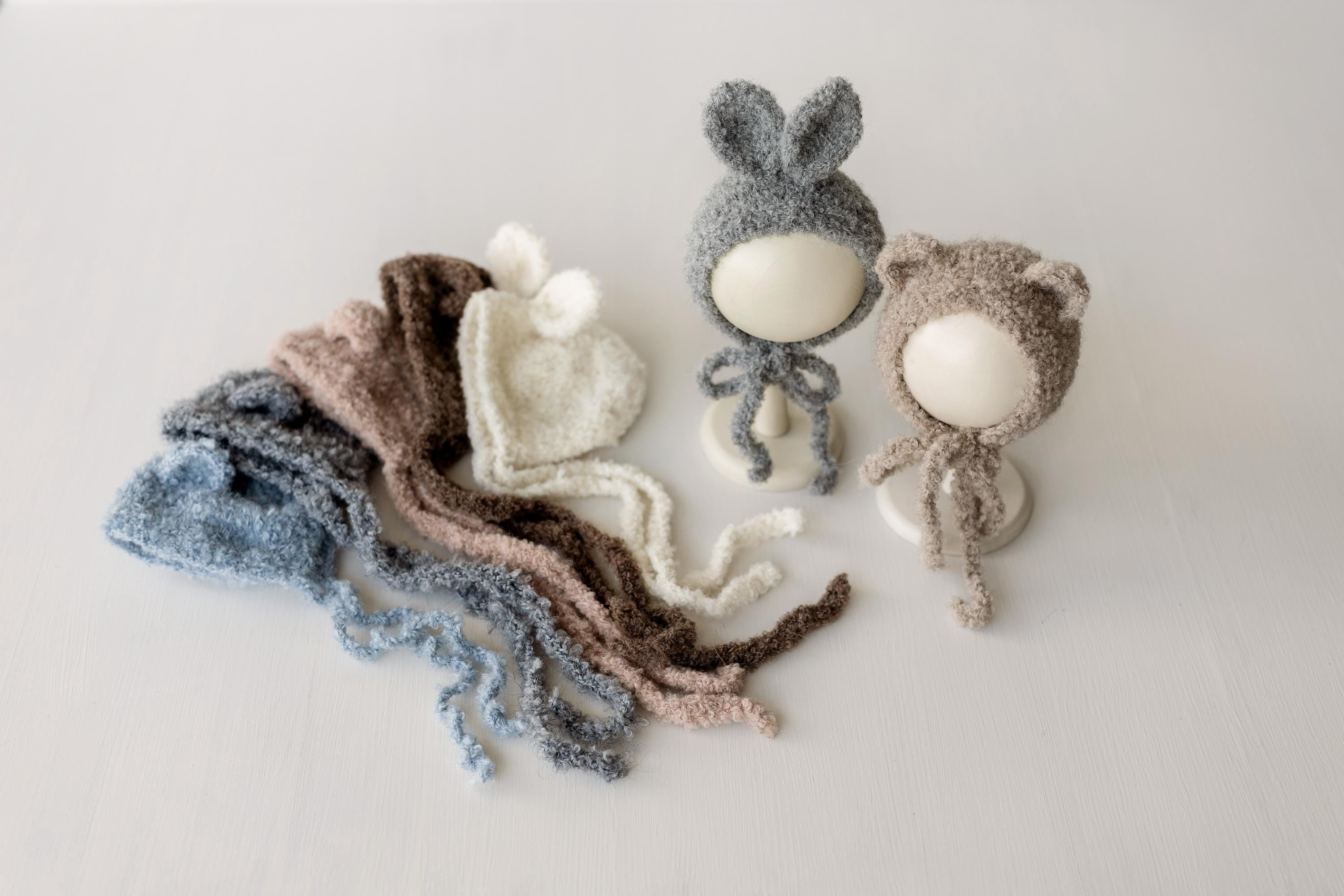 Boucle Baby Overall with Matching Teddy Bear or Bunny Hat, Newborn Photography Prop, Newborn Knitted Teddy Bear Outfit, Newborn Bunny Outfit
