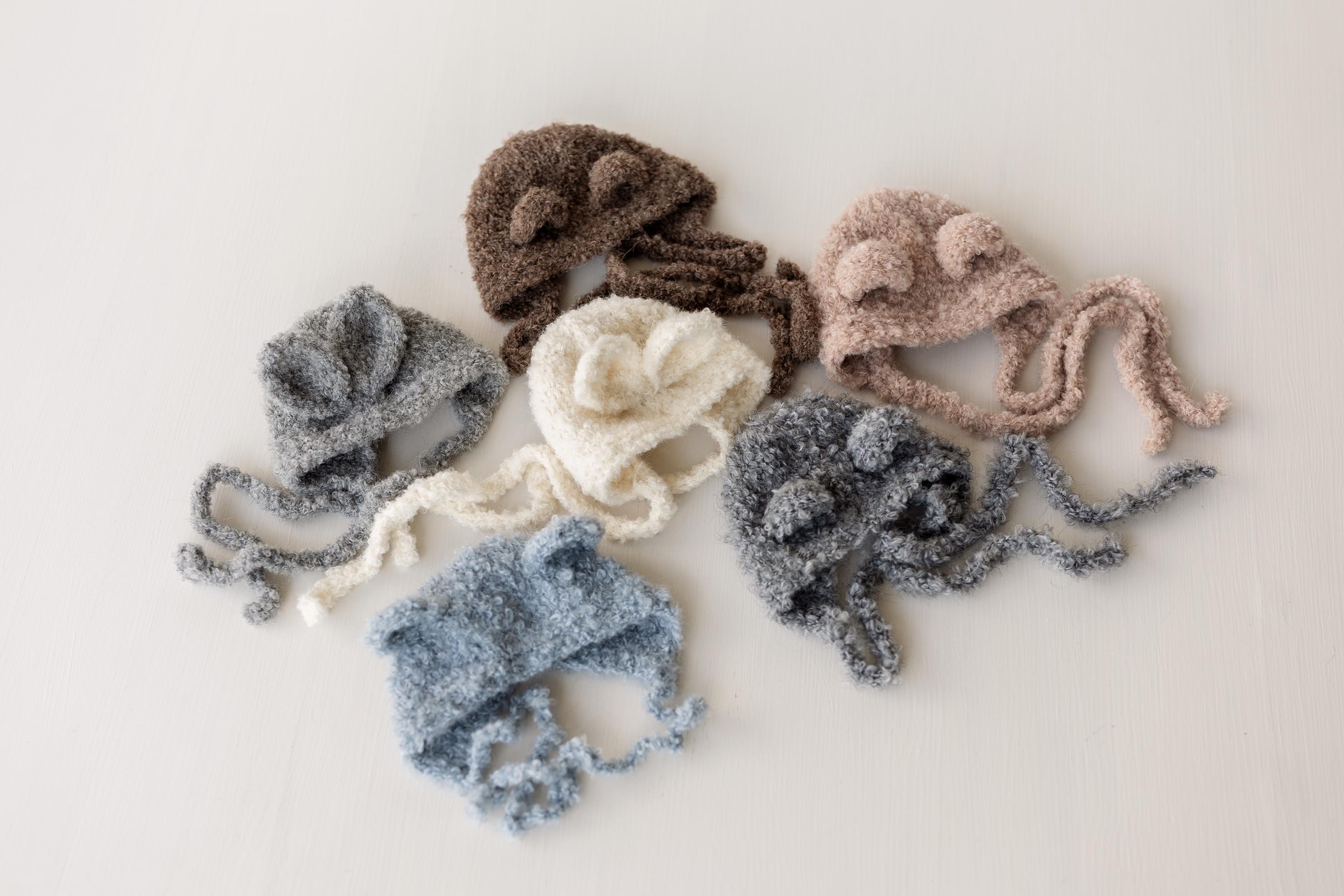 Boucle Baby Overall with Matching Teddy Bear or Bunny Hat, Newborn Photography Prop, Newborn Knitted Teddy Bear Outfit, Newborn Bunny Outfit