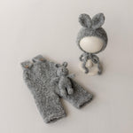 Mini Boucle Teddy Bear and Bunny Toy, Newborn Photography Prop, Knitted Teddy Bear, Newborn Bear and Rabbit Toy, Baby Photo Props
