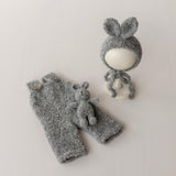 Mini Boucle Teddy Bear and Bunny Toy, Newborn Photography Prop, Knitted Teddy Bear, Newborn Bear and Rabbit Toy, Baby Photo Props