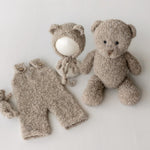 Mini Boucle Teddy Bear and Bunny Toy, Newborn Photography Prop, Knitted Teddy Bear, Newborn Bear and Rabbit Toy, Baby Photo Props
