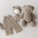 Mini Boucle Teddy Bear and Bunny Toy, Newborn Photography Prop, Knitted Teddy Bear, Newborn Bear and Rabbit Toy, Baby Photo Props