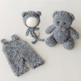 Boucle Baby Overall with Matching Teddy Bear or Bunny Hat, Newborn Photography Prop, Newborn Knitted Teddy Bear Outfit, Newborn Bunny Outfit