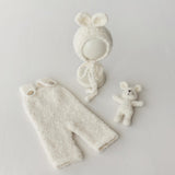 Boucle Baby Overall with Matching Teddy Bear or Bunny Hat, Newborn Photography Prop, Newborn Knitted Teddy Bear Outfit, Newborn Bunny Outfit