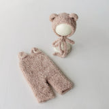 Boucle Baby Overall with Matching Teddy Bear or Bunny Hat, Newborn Photography Prop, Newborn Knitted Teddy Bear Outfit, Newborn Bunny Outfit