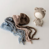 Boucle Baby Overall with Matching Teddy Bear or Bunny Hat, Newborn Photography Prop, Newborn Knitted Teddy Bear Outfit, Newborn Bunny Outfit