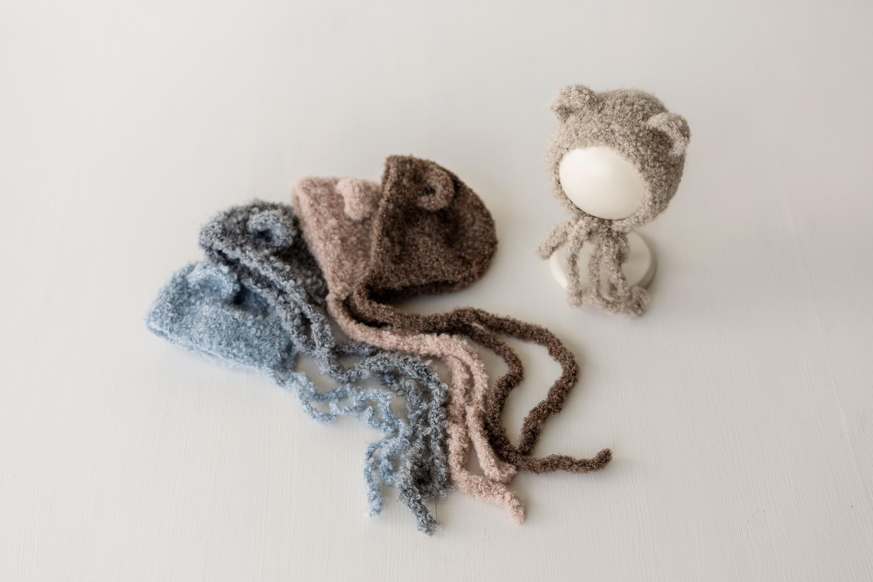 Boucle Baby Overall with Matching Teddy Bear or Bunny Hat, Newborn Photography Prop, Newborn Knitted Teddy Bear Outfit, Newborn Bunny Outfit