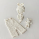 Mini Boucle Teddy Bear and Bunny Toy, Newborn Photography Prop, Knitted Teddy Bear, Newborn Bear and Rabbit Toy, Baby Photo Props