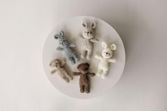 Mini Boucle Teddy Bear and Bunny Toy, Newborn Photography Prop, Knitted Teddy Bear, Newborn Bear and Rabbit Toy, Baby Photo Props
