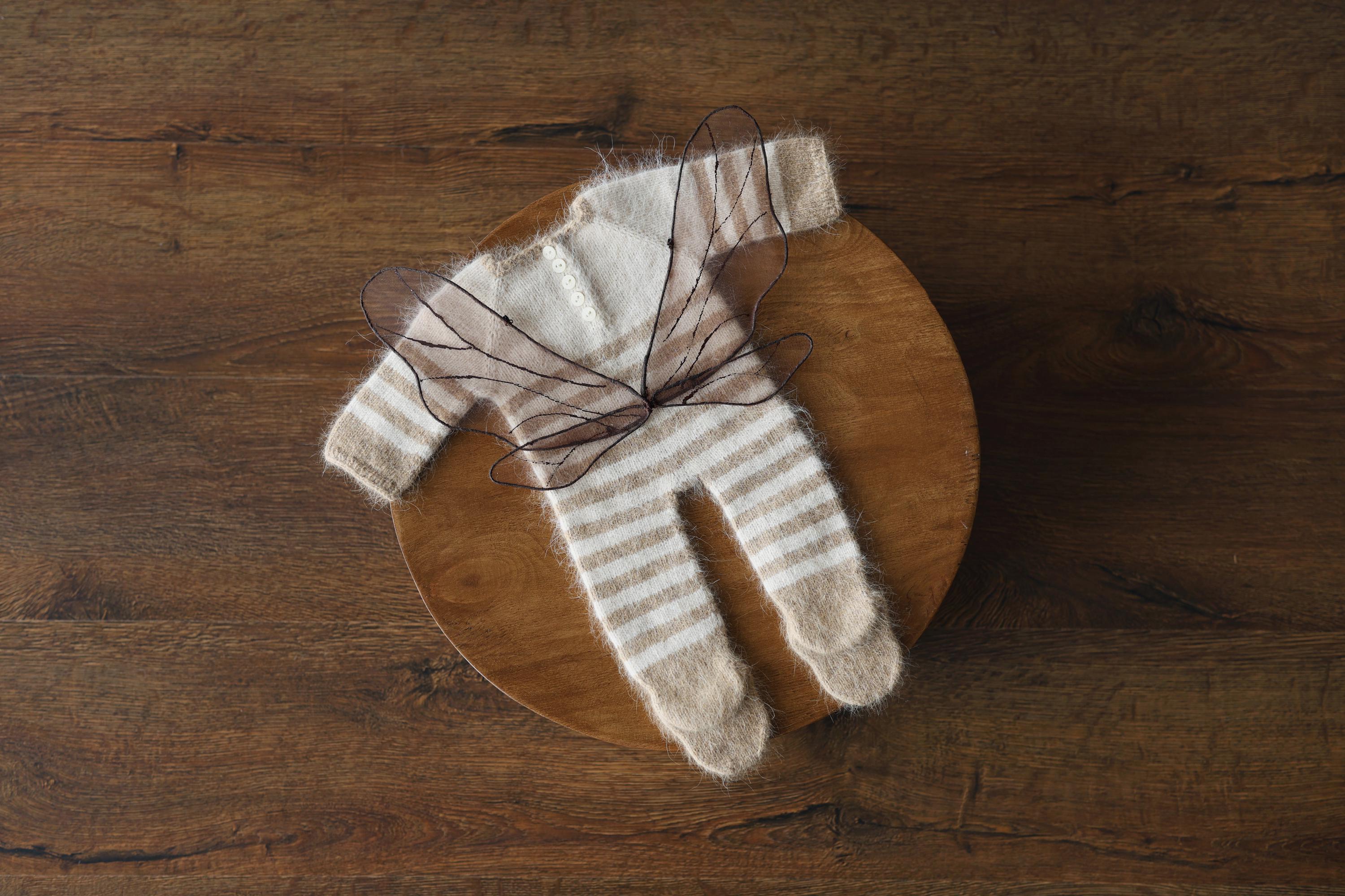 Newborn Honey Bee Costume, Striped Footed Romper with Bee Bonnet, Wings & Toy, Newborn Photography Outfit, Baby Halloween Bumblebee Outfit