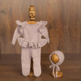Soft Mohair Newborn Girl Knit Footed Romper with Skirt and Bonnet Photo Prop Set, Newborn Photography Outfit, Baby Girl Coming Home Outfit
