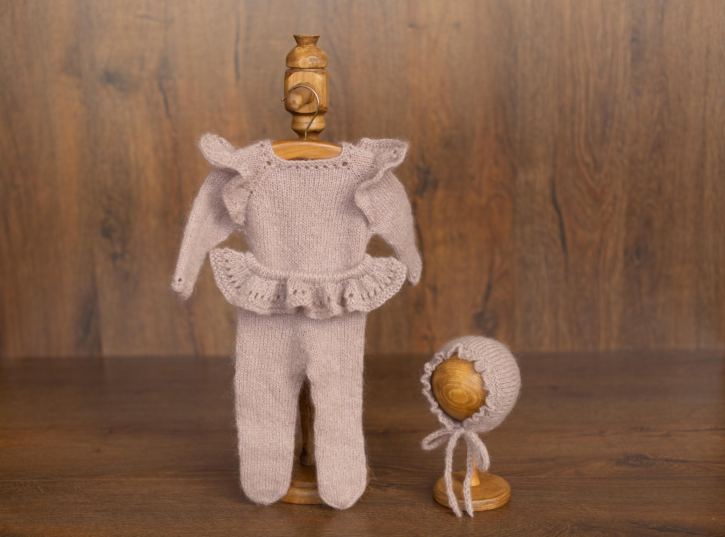 Soft Mohair Newborn Girl Knit Footed Romper with Skirt and Bonnet Photo Prop Set, Newborn Photography Outfit, Baby Girl Coming Home Outfit