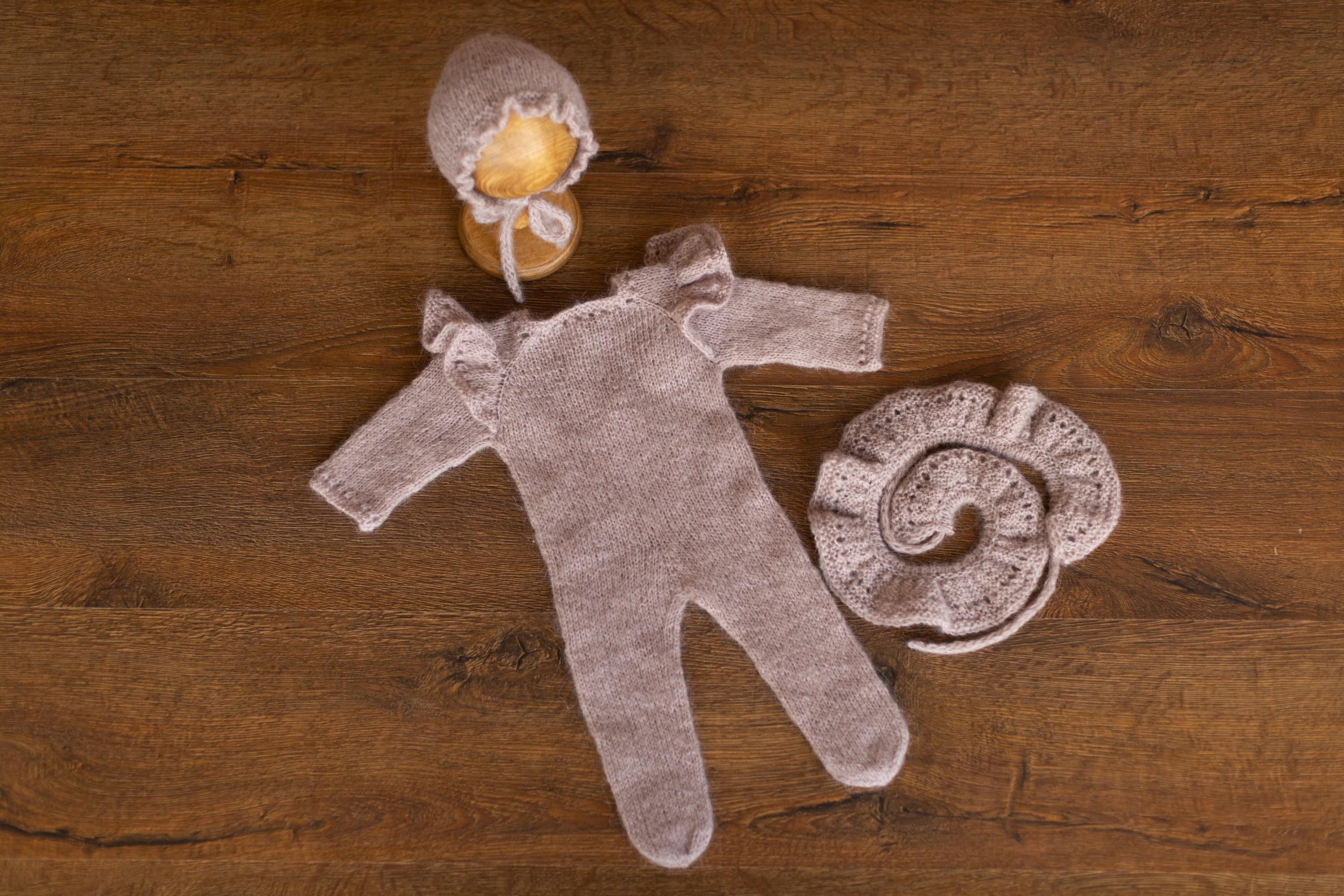 Soft Mohair Newborn Girl Knit Footed Romper with Skirt and Bonnet Photo Prop Set, Newborn Photography Outfit, Baby Girl Coming Home Outfit