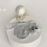 Angora Wool Newborn Girl Knit Romper with Voluminous Ruffle Sleeves, Bonnet and Booties Photography Set, Newborn Knitted Outfit Photo Prop
