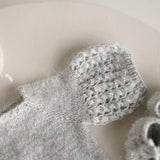 Angora Wool Newborn Girl Knit Romper with Voluminous Ruffle Sleeves, Bonnet and Booties Photography Set, Newborn Knitted Outfit Photo Prop