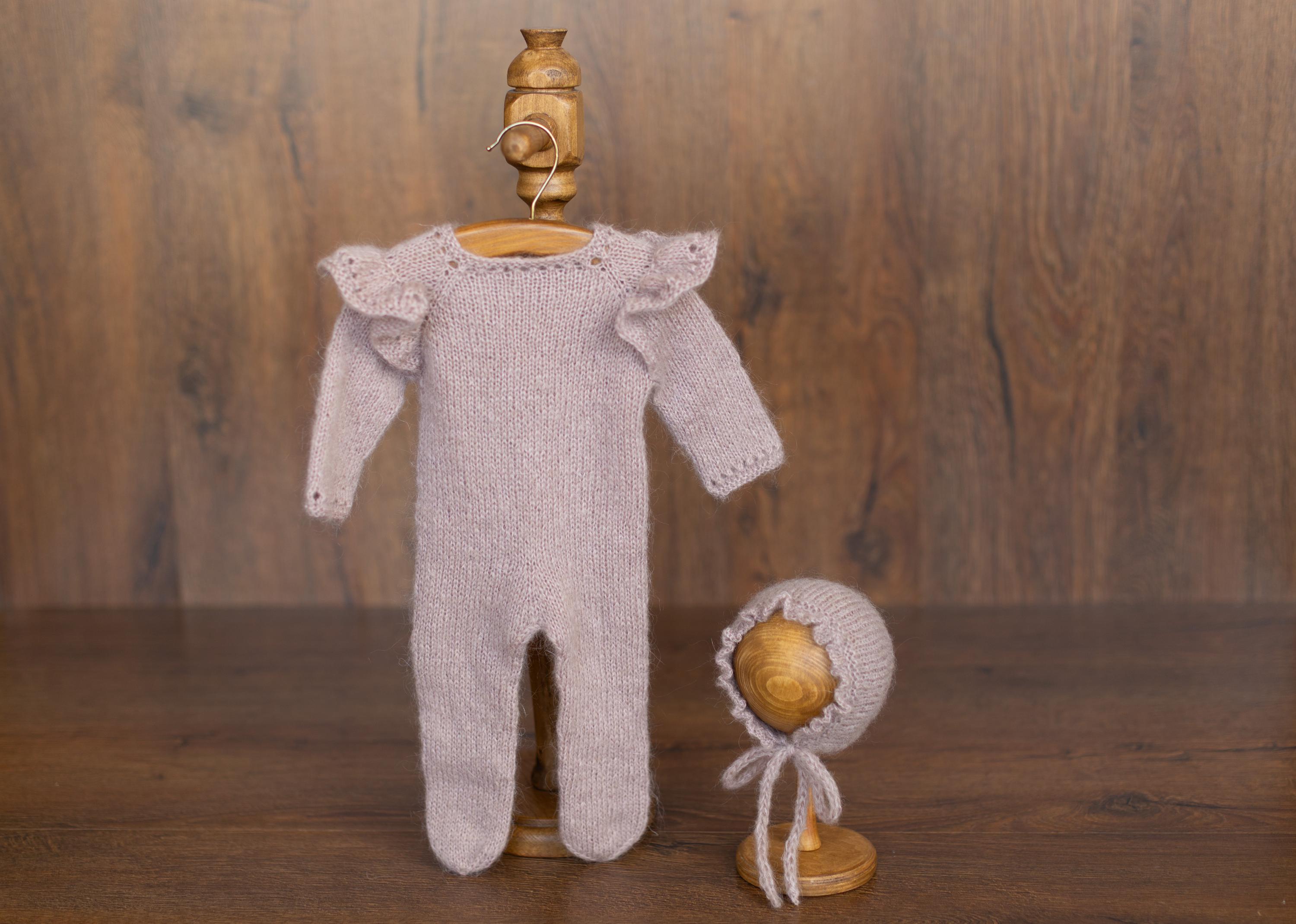 Soft Mohair Newborn Girl Knit Footed Romper with Skirt and Bonnet Photo Prop Set, Newborn Photography Outfit, Baby Girl Coming Home Outfit
