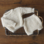 Soft Mohair Newborn Sweater and Knit Outfit Set, Unisex Baby Sweater with Bloomers and Bonnet, Newborn Photography Outfit